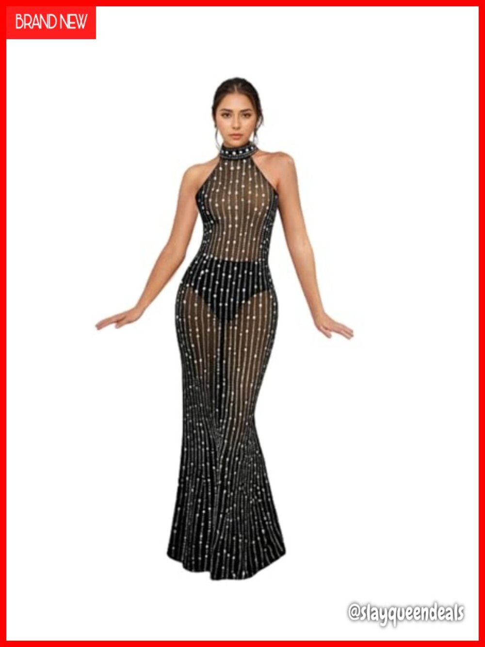 Women's Rhinestone Halter Bodycon Mermaid Dress Sleeveless Clubwear
